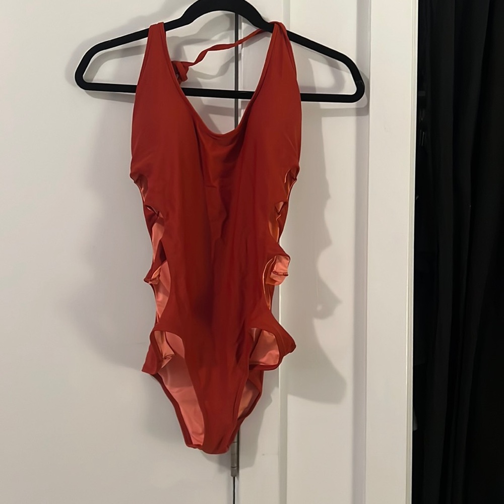aerie Salmon One-Piece Bathing Suit with Side Cut-outs — Size M